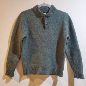L.L. Bean Heathered Green Ragg Wool Crewneck Sweater